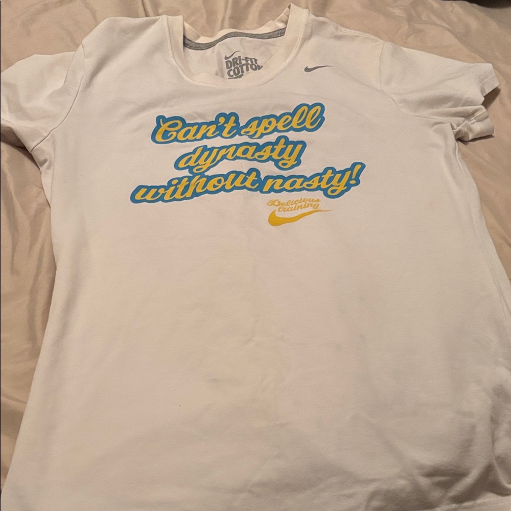 Nike  White Tee with Blue and Yellow Graphic